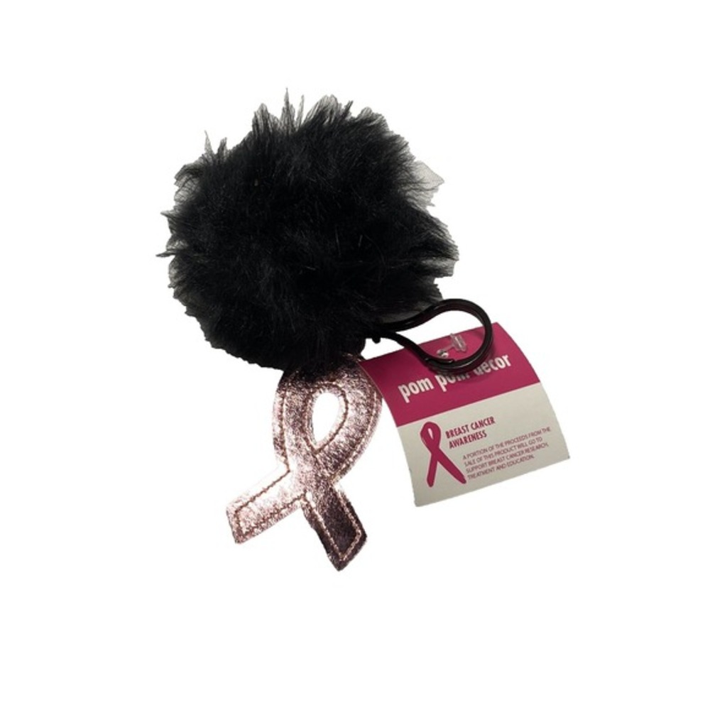 PINK RIBBON AWARENESS pom pom keychain‎ black & pink